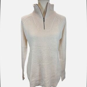 Nordstrom RDI Waffle Knit 1/4 Zip Mock Neck Sweater Oatmeal Tan NWT NEW beige XS